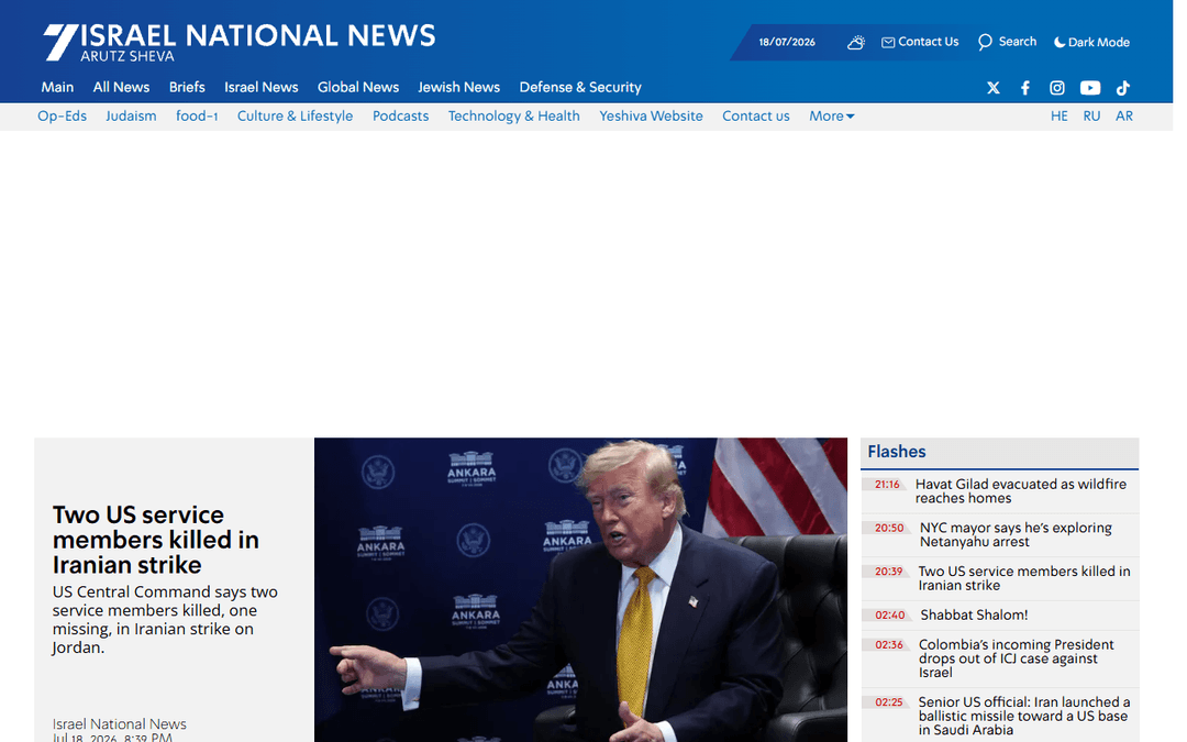 Screenshot van uitgever israelnationalnews.com