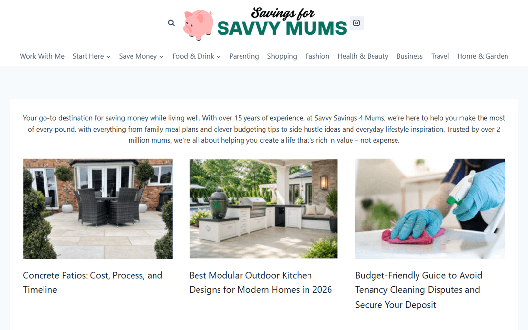 Screenshot des Publishers savings4savvymums.co.uk
