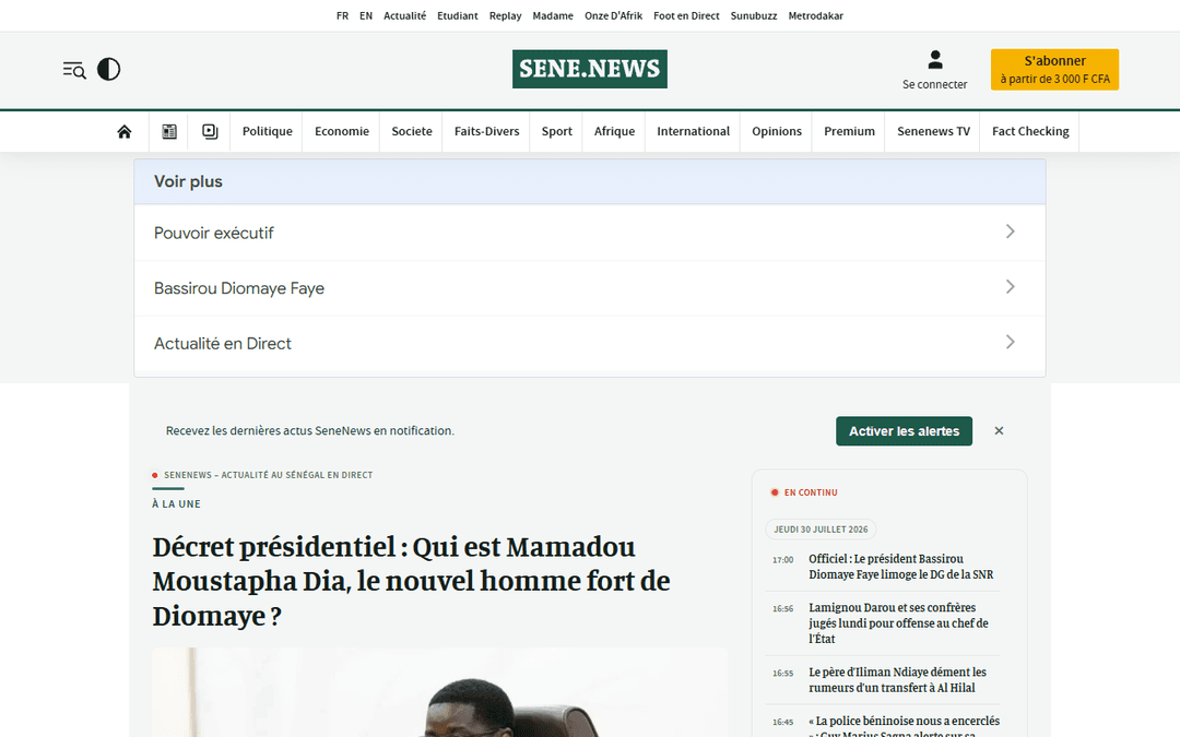 Screenshot van uitgever senenews.com