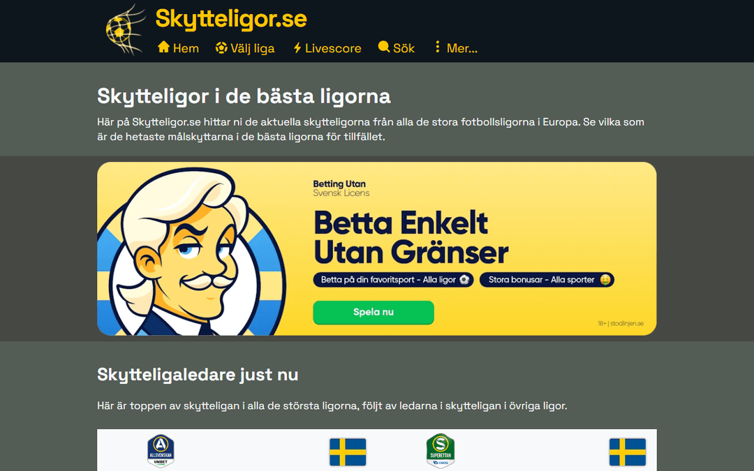 skytteligor.se publisher screenshot