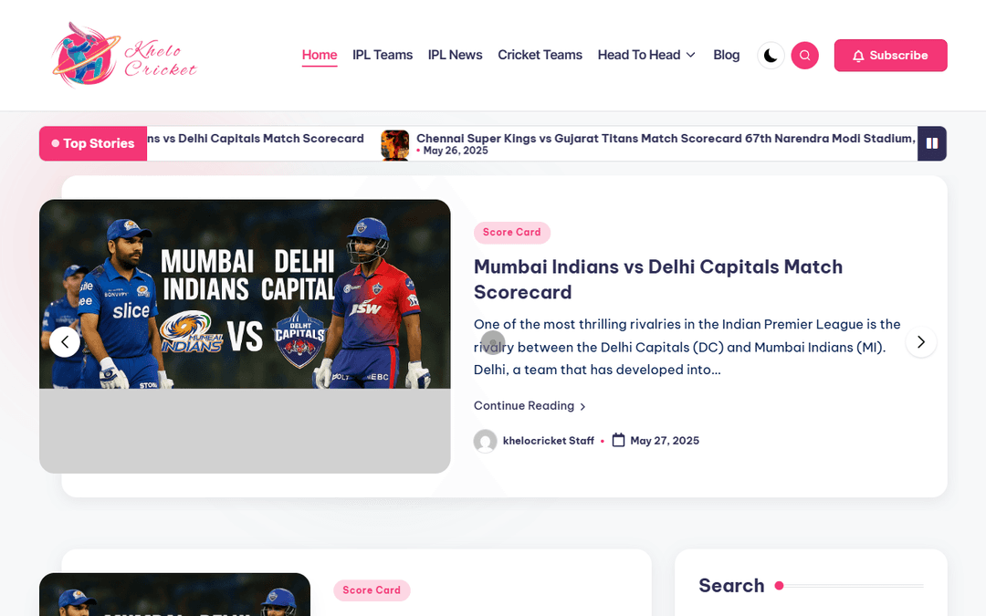 khelocricket.com publisher screenshot