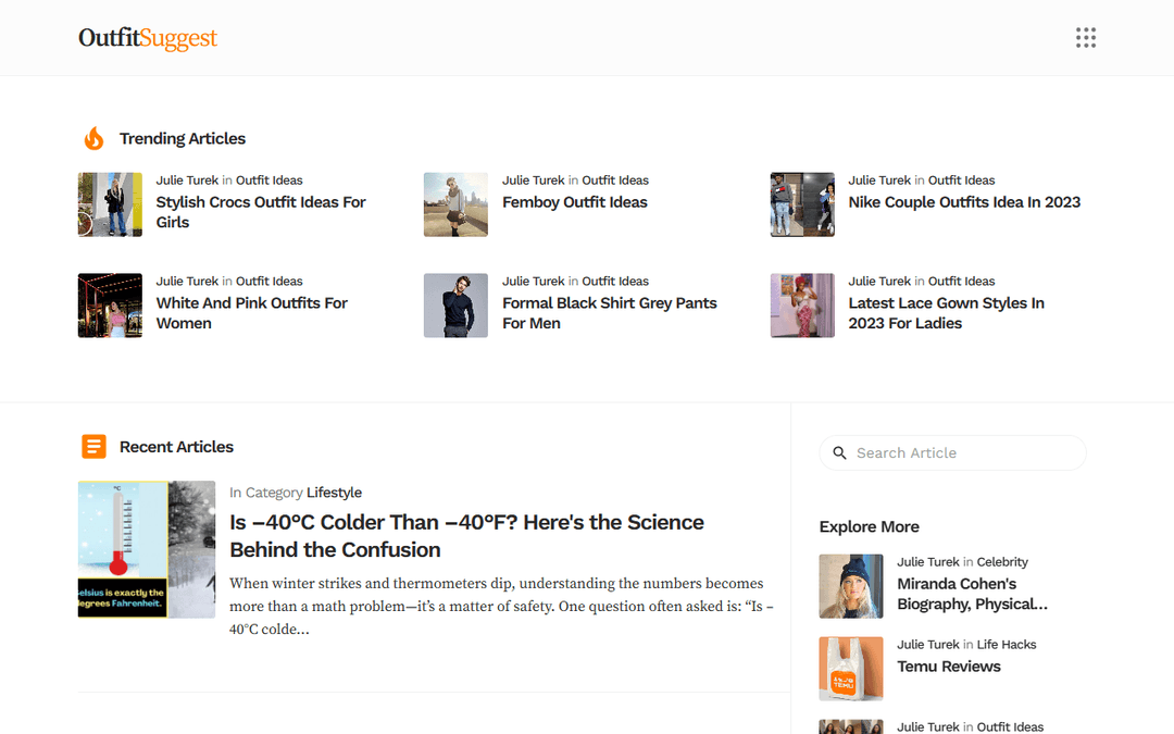 outfitsuggest.com publisher screenshot