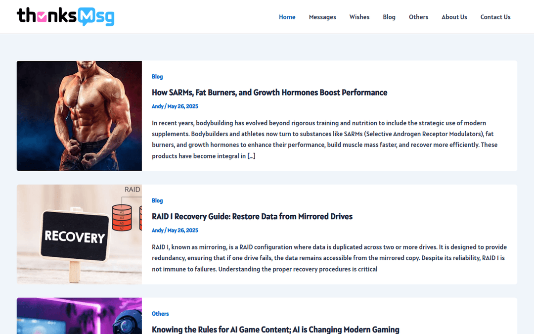 thanksmsg.com publisher screenshot