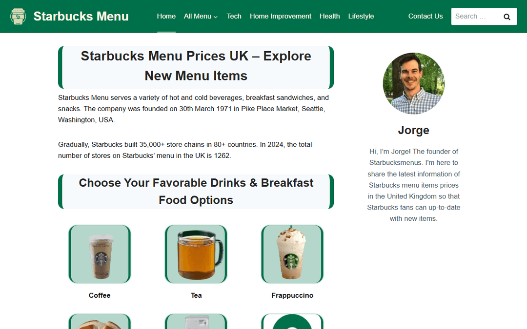 starbucksmenus.co.uk publisher screenshot