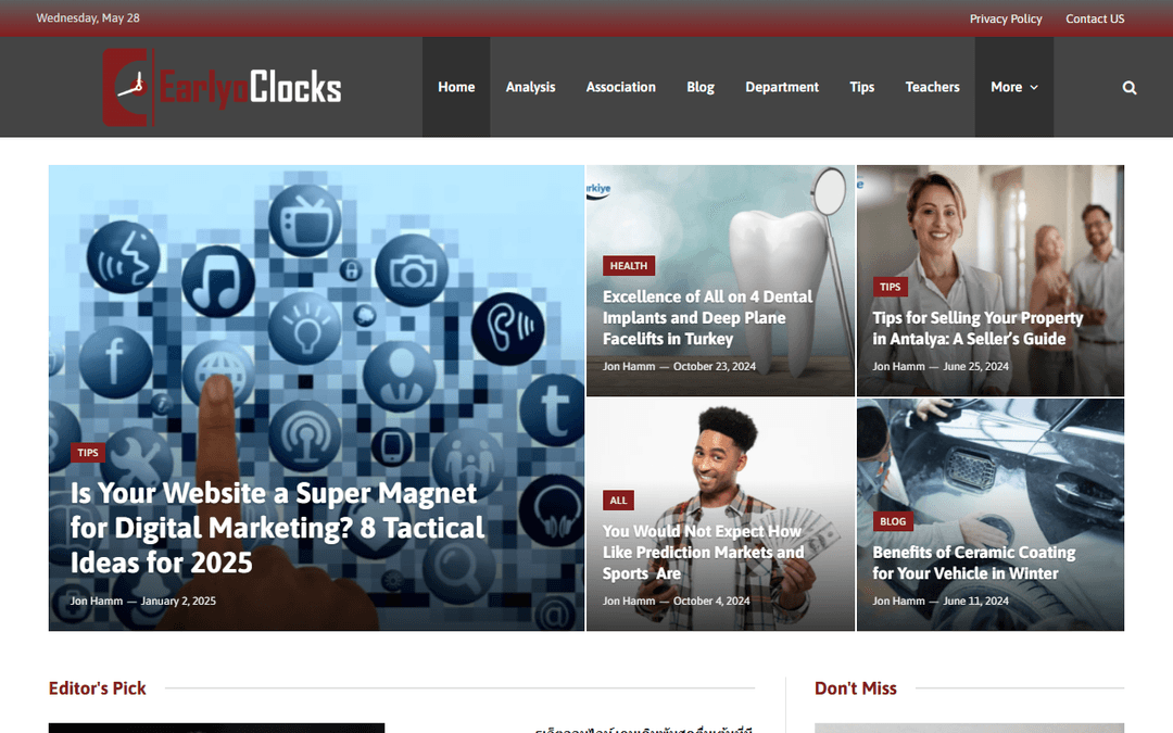 earlyoclocks.com publisher screenshot