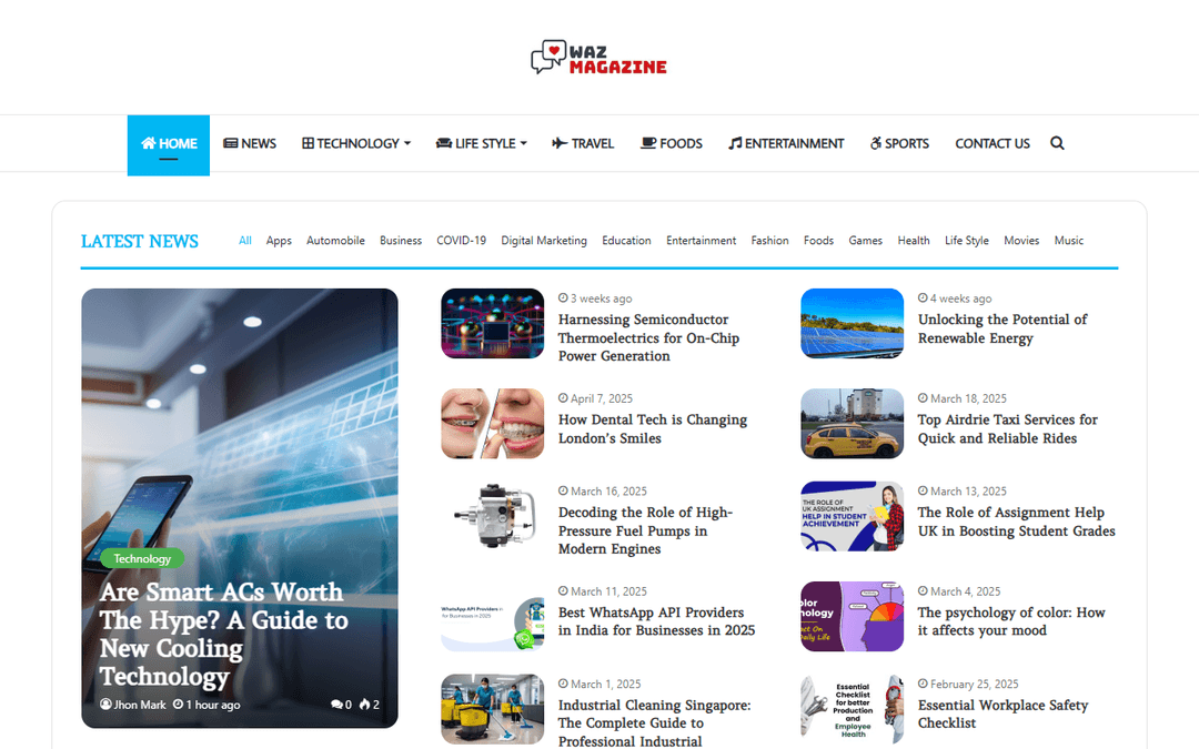 wazmagazine.com publisher screenshot