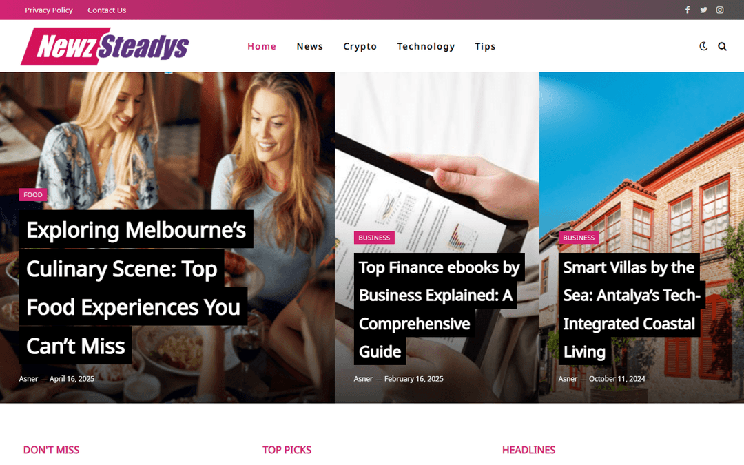 newzsteadys.com publisher screenshot