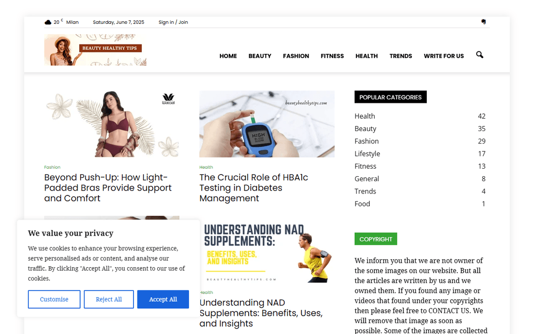 beautyhealthytips.com publisher screenshot