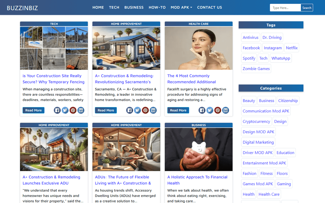 buzzinbiz.com publisher screenshot