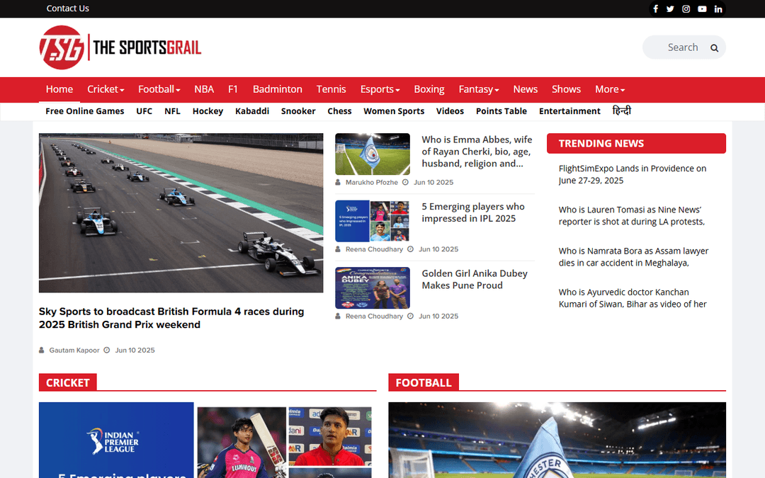 thesportsgrail.com publisher screenshot