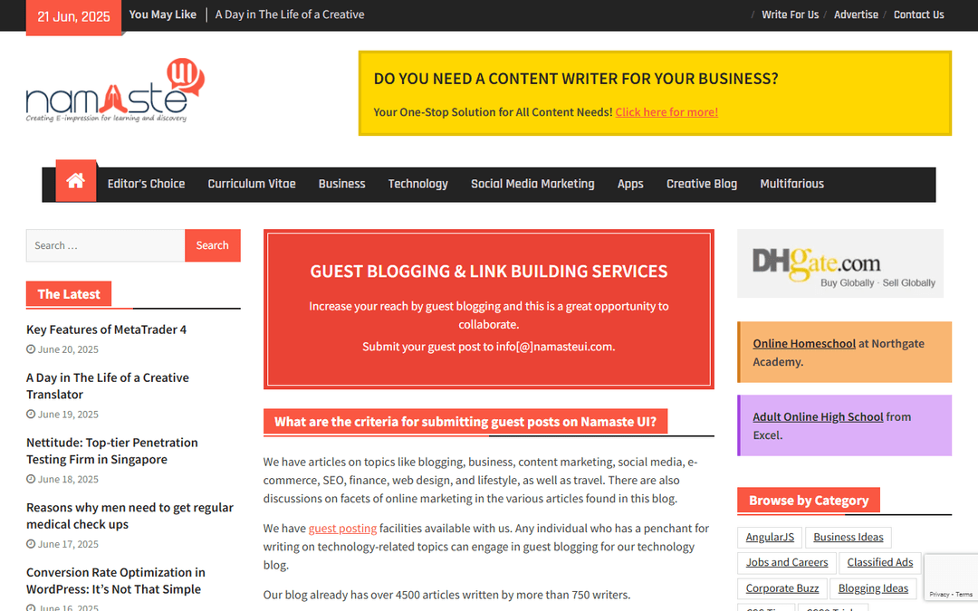namasteui.com publisher screenshot
