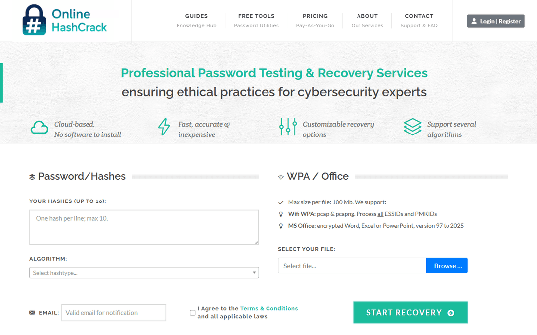 onlinehashcrack.com publisher screenshot