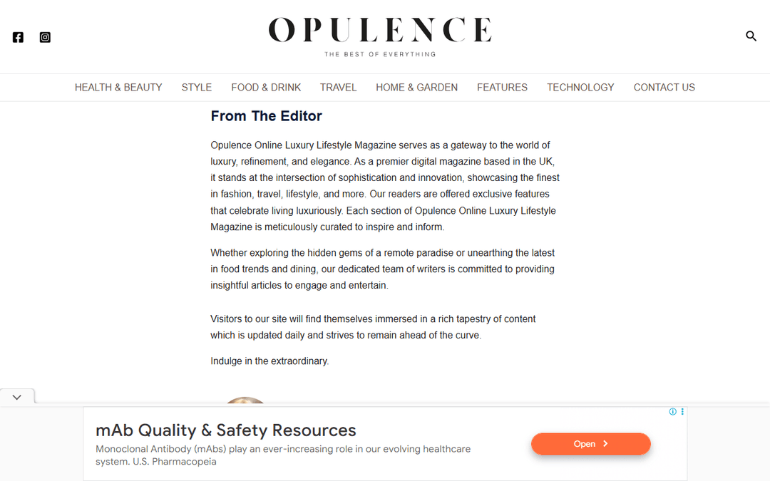 opulencemag.co.uk publisher screenshot