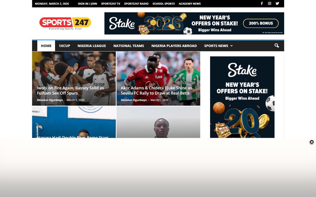 sports247.ng publisher screenshot