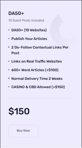 DA50+ guest posting package publisher screenshot