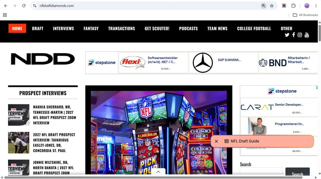 Screenshot des Publishers nfldraftdiamonds.com