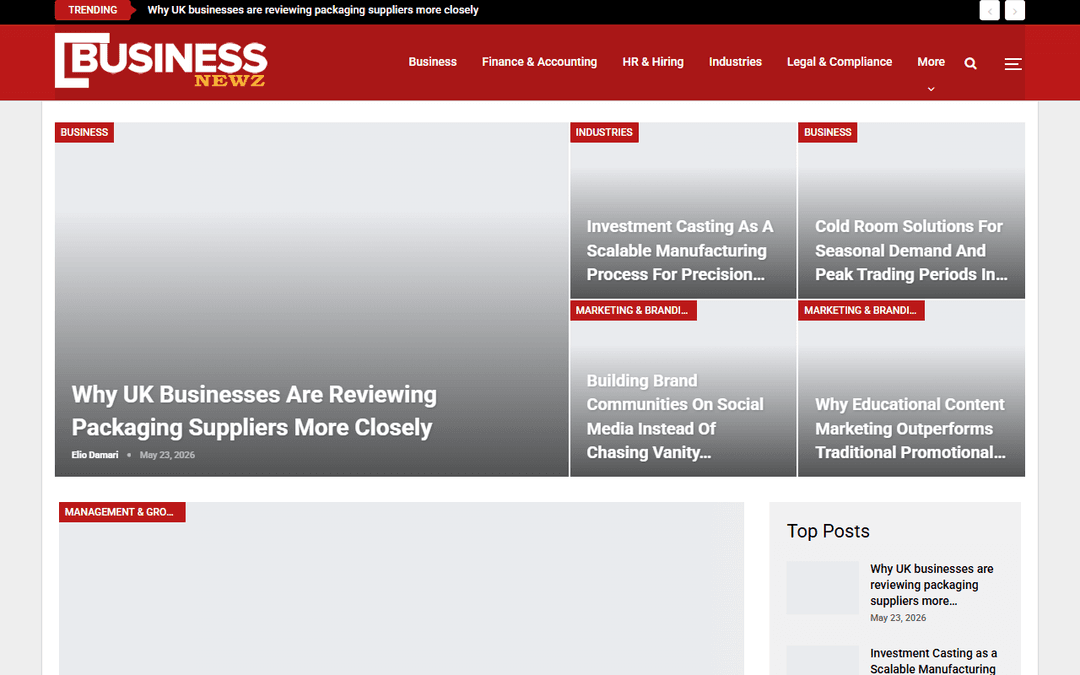 Screenshot van uitgever businessnewz.co.uk