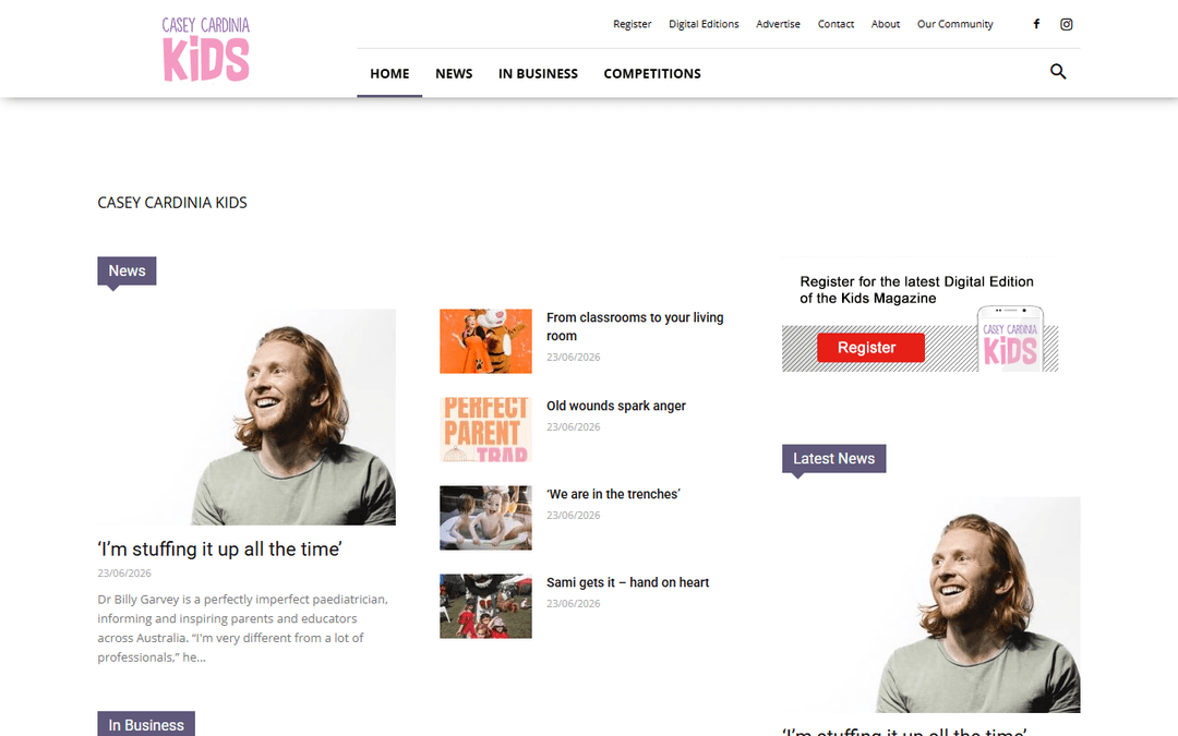 caseycardiniakids.com.au publisher screenshot