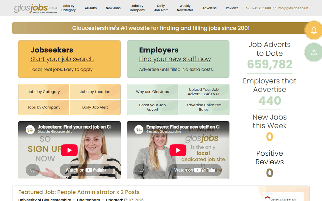Screenshot des Publishers glosjobs.co.uk