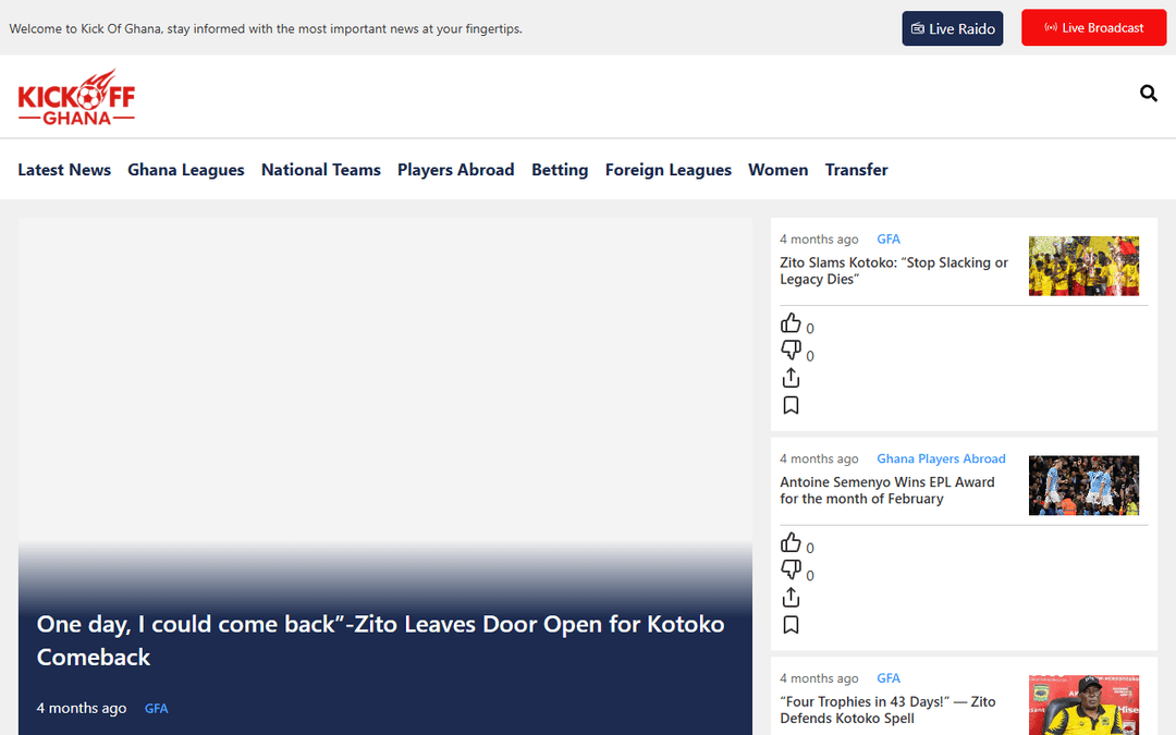 kickoffghana.com publisher screenshot