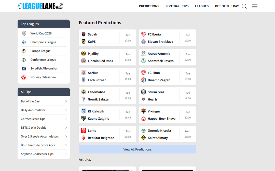 Screenshot des Publishers leaguelane.com