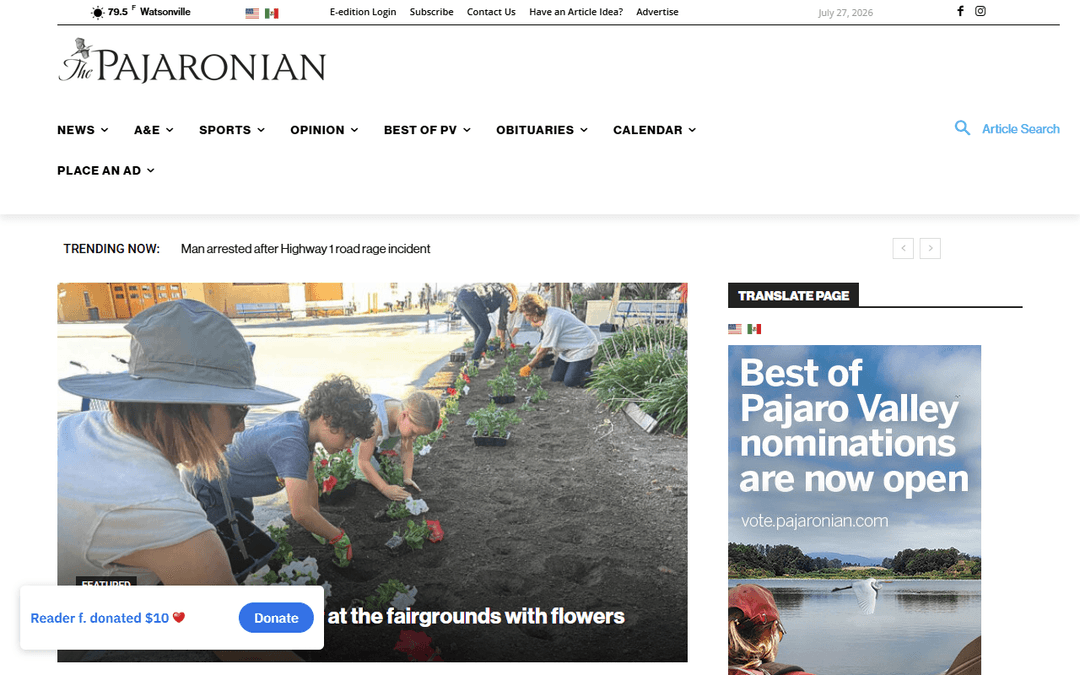 Screenshot des Publishers pajaronian.com