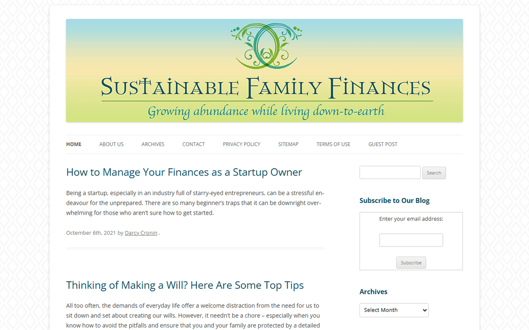sustainablefamilyfinances.com publisher screenshot