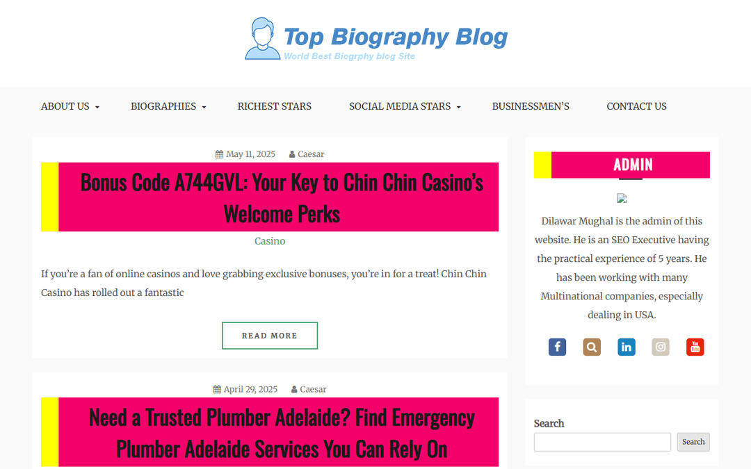 biographyblogz.com publisher screenshot