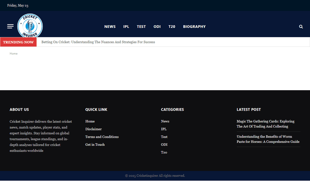 cricketinquirer.com publisher screenshot