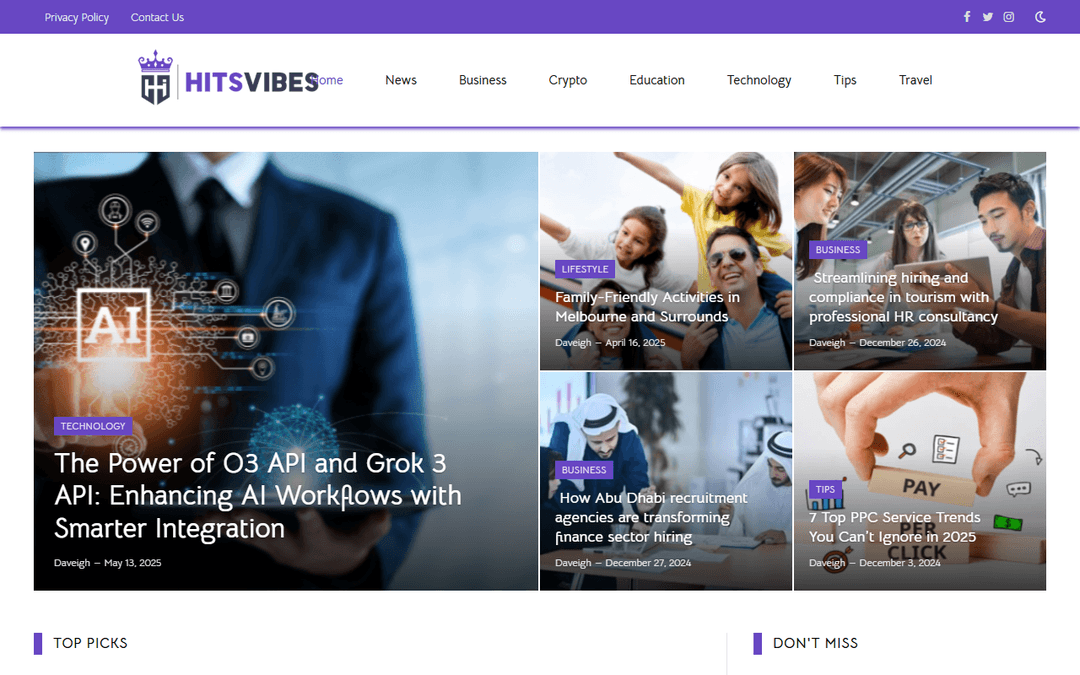 hitsvibes.com publisher screenshot