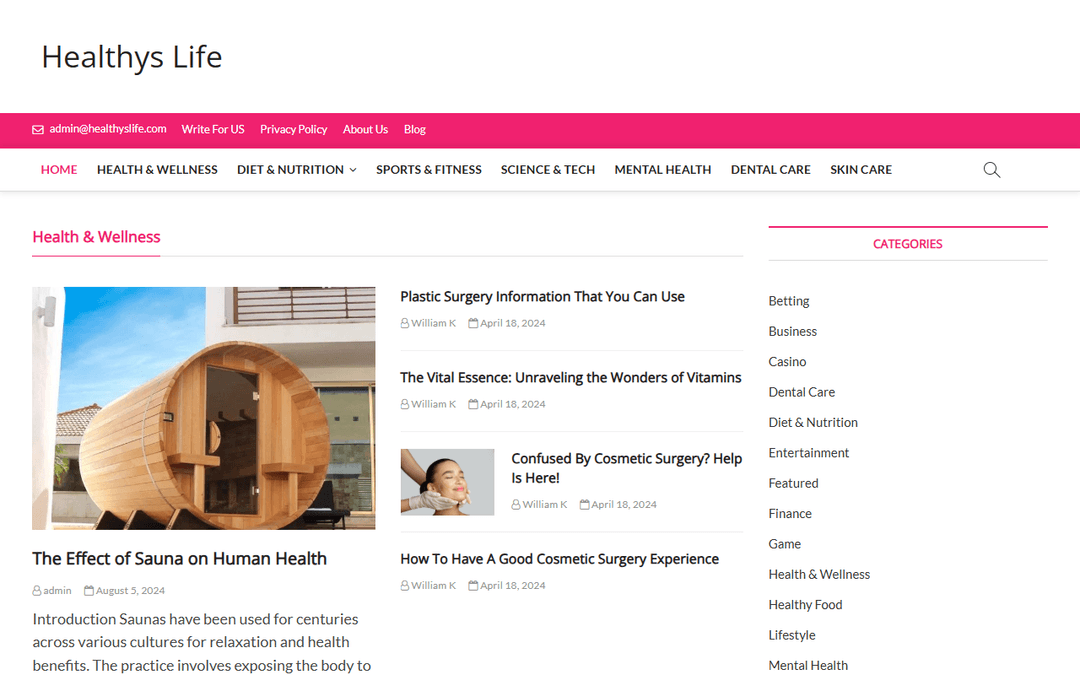 healthyslife.com publisher screenshot