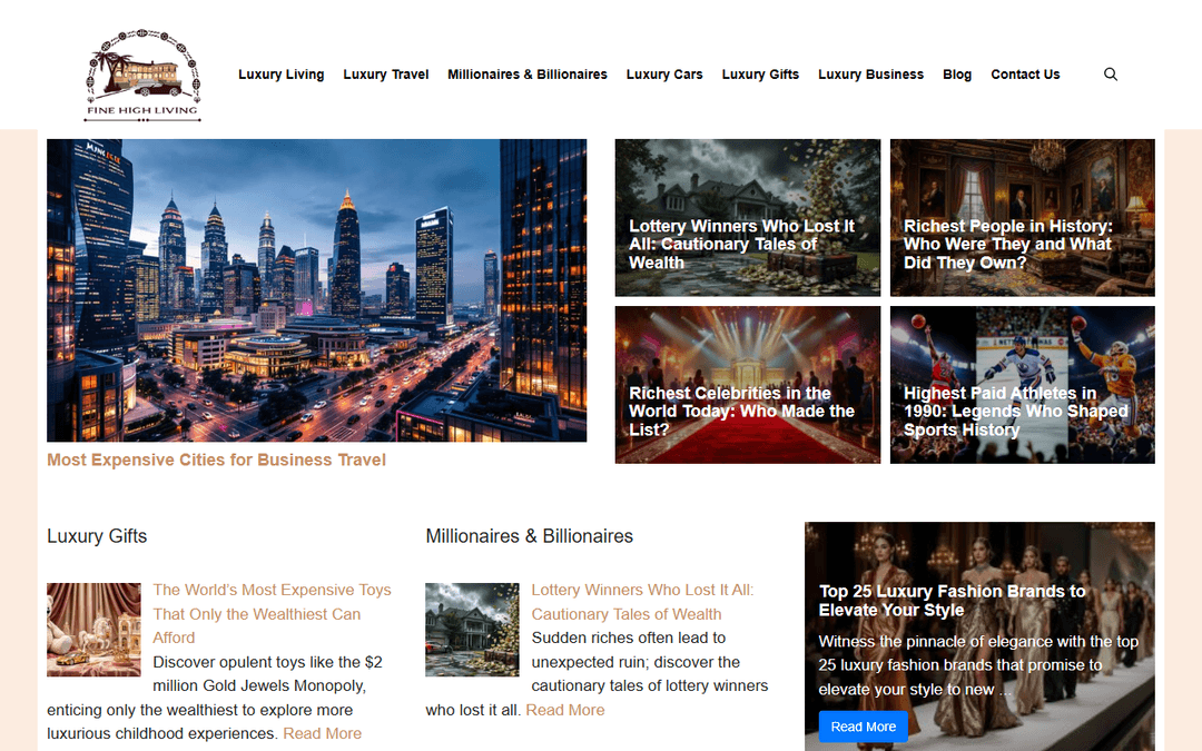 finehighliving.com publisher screenshot