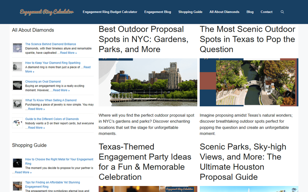 engagementringcalculator.com publisher screenshot