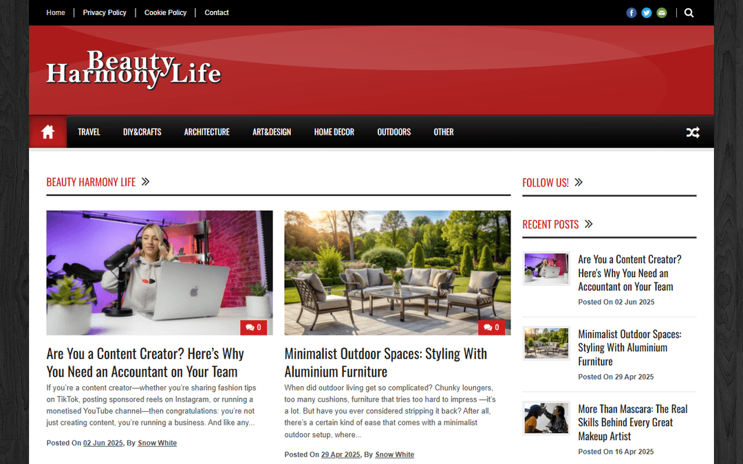 beautyharmonylife.com publisher screenshot