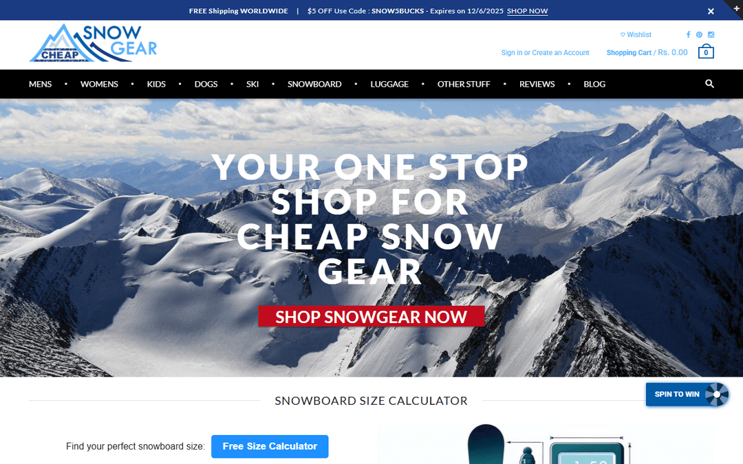 cheapsnowgear.com publisher screenshot