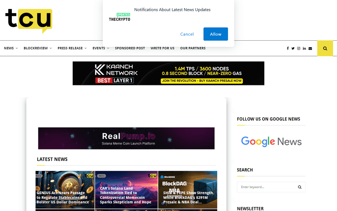 thecryptoupdates.com publisher screenshot