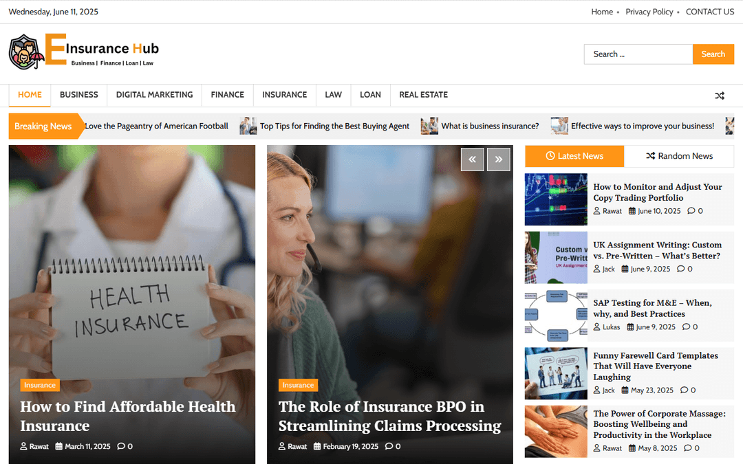 e-insurancehub.com publisher screenshot