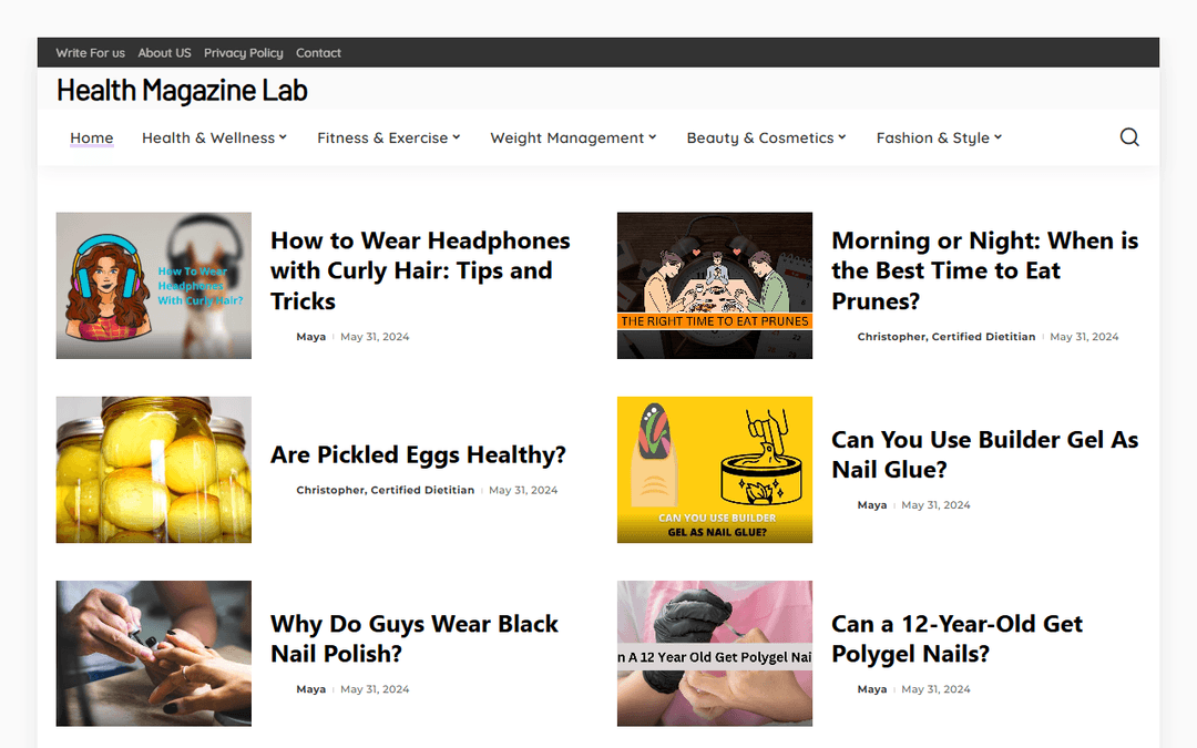healthmagazinelab.com publisher screenshot