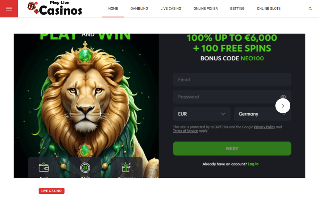 playlivecasinos.com publisher screenshot