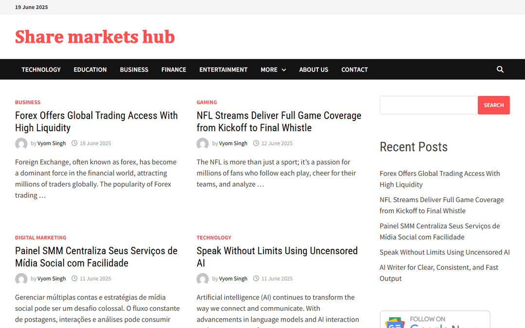 sharemarketshub.com publisher screenshot