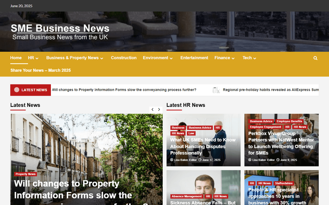 smebusinessnews.co.uk publisher screenshot