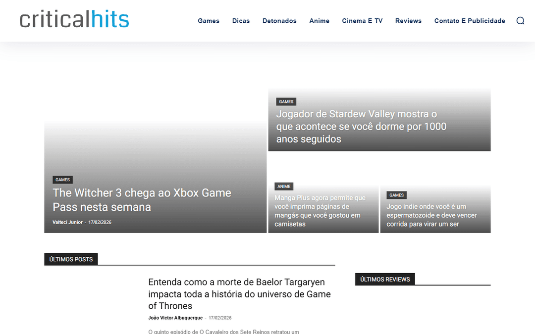criticalhits.com.br publisher screenshot