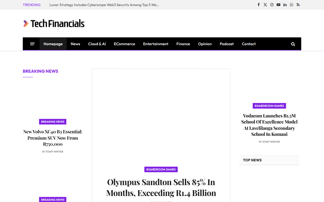 techfinancials.co.za publisher screenshot