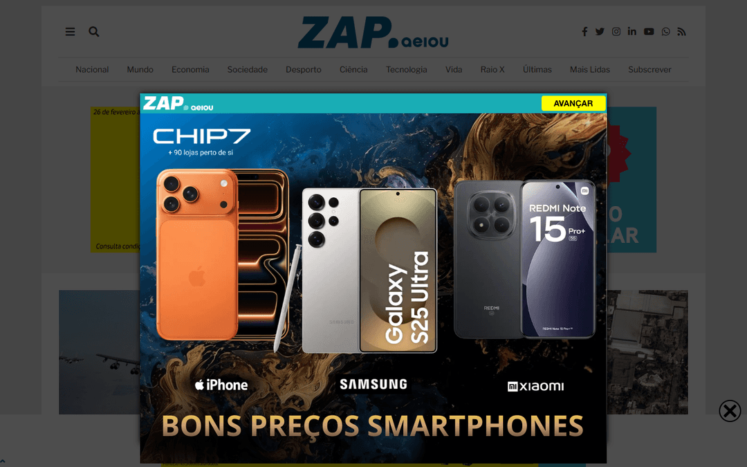 zap.aeiou.pt publisher screenshot