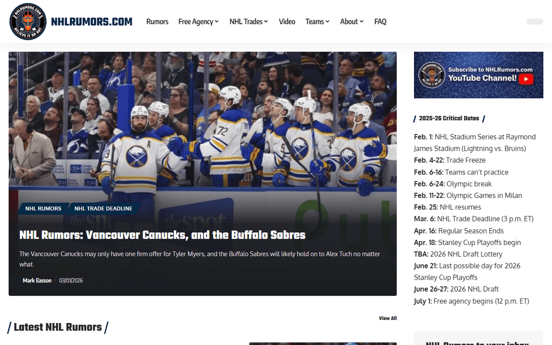 nhlrumors.com publisher screenshot