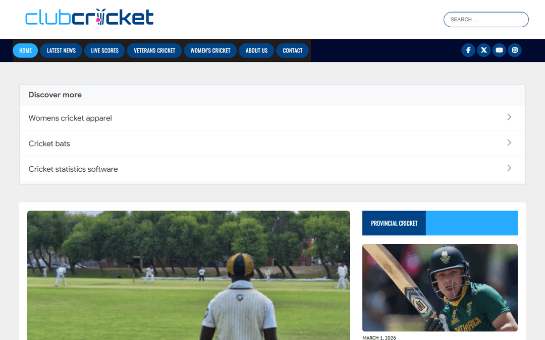 clubcricket.co.za publisher screenshot