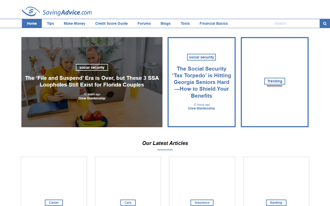 savingadvice.com publisher screenshot