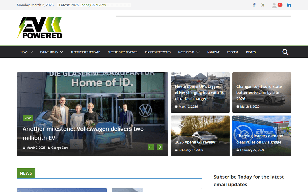evpowered.co.uk publisher screenshot