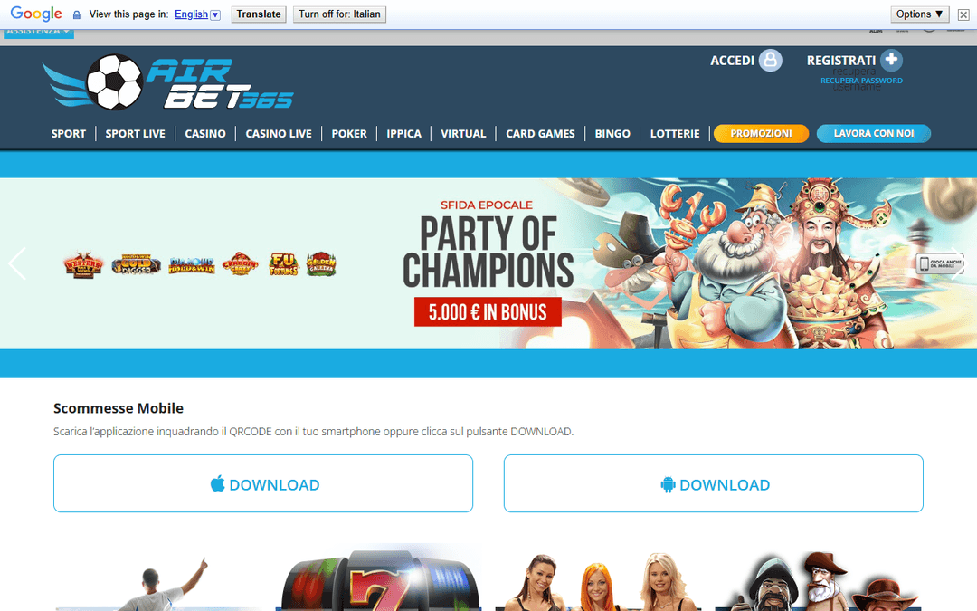 airbet365.it publisher screenshot