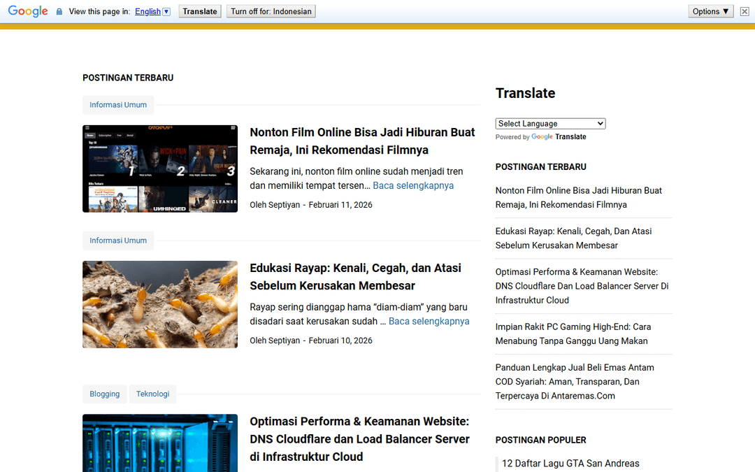 septiyanmedia.com publisher screenshot